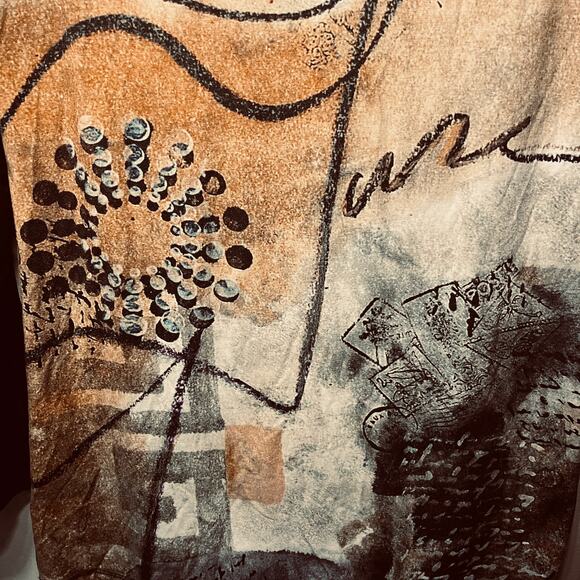 Simply Art by Dolcezza Tunic Black Tan Artsy Abstract Studded Sheer Sleeve S - Picture 2 of 7